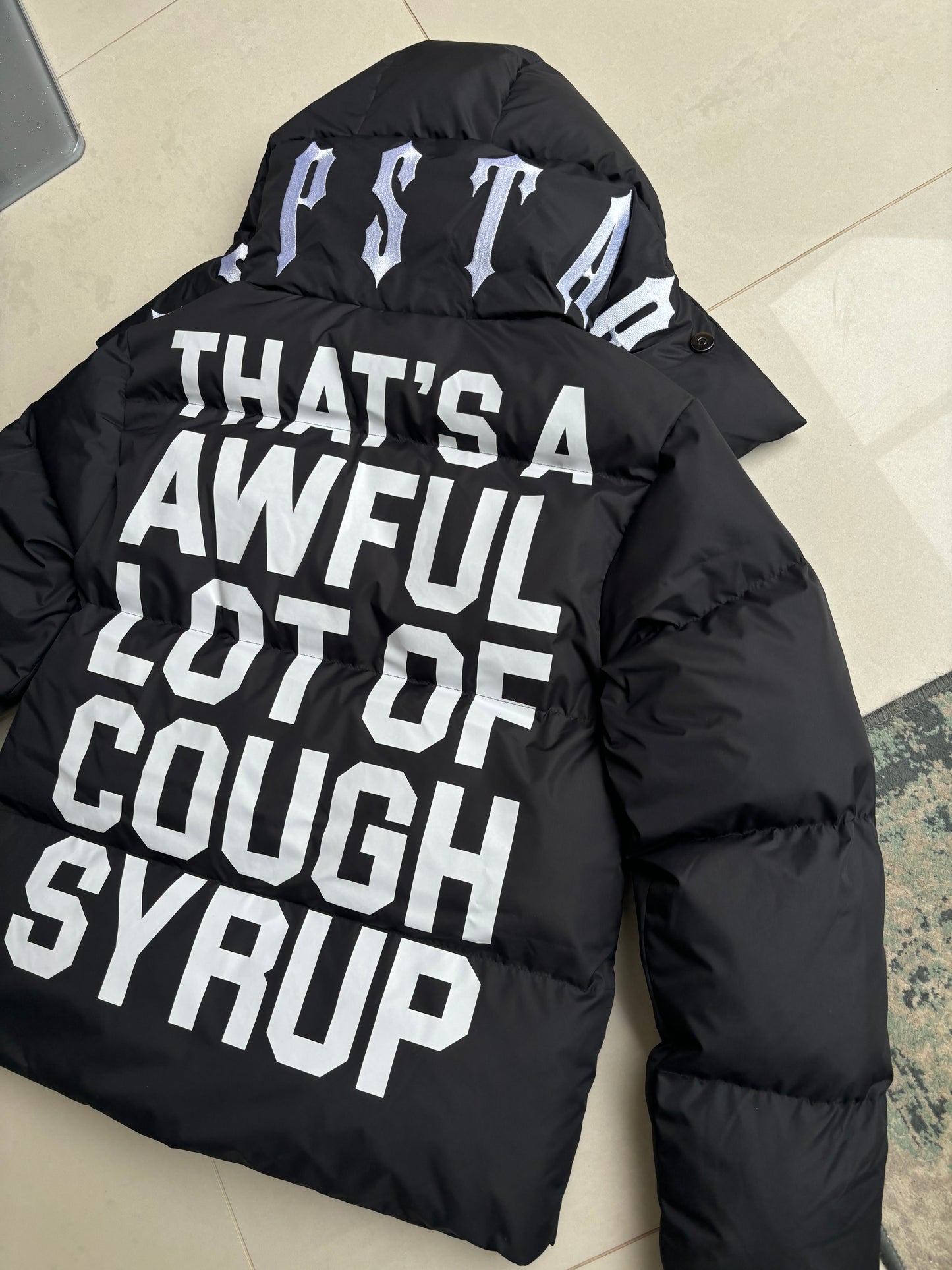 Trapstar x Awful Lot Of Cough Syrup Black Irongate Puffer Coat S